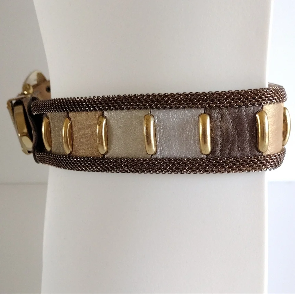 Sand Castle USA Metallic Leathers Solid Brass Buckle Mesh Belt Vintage